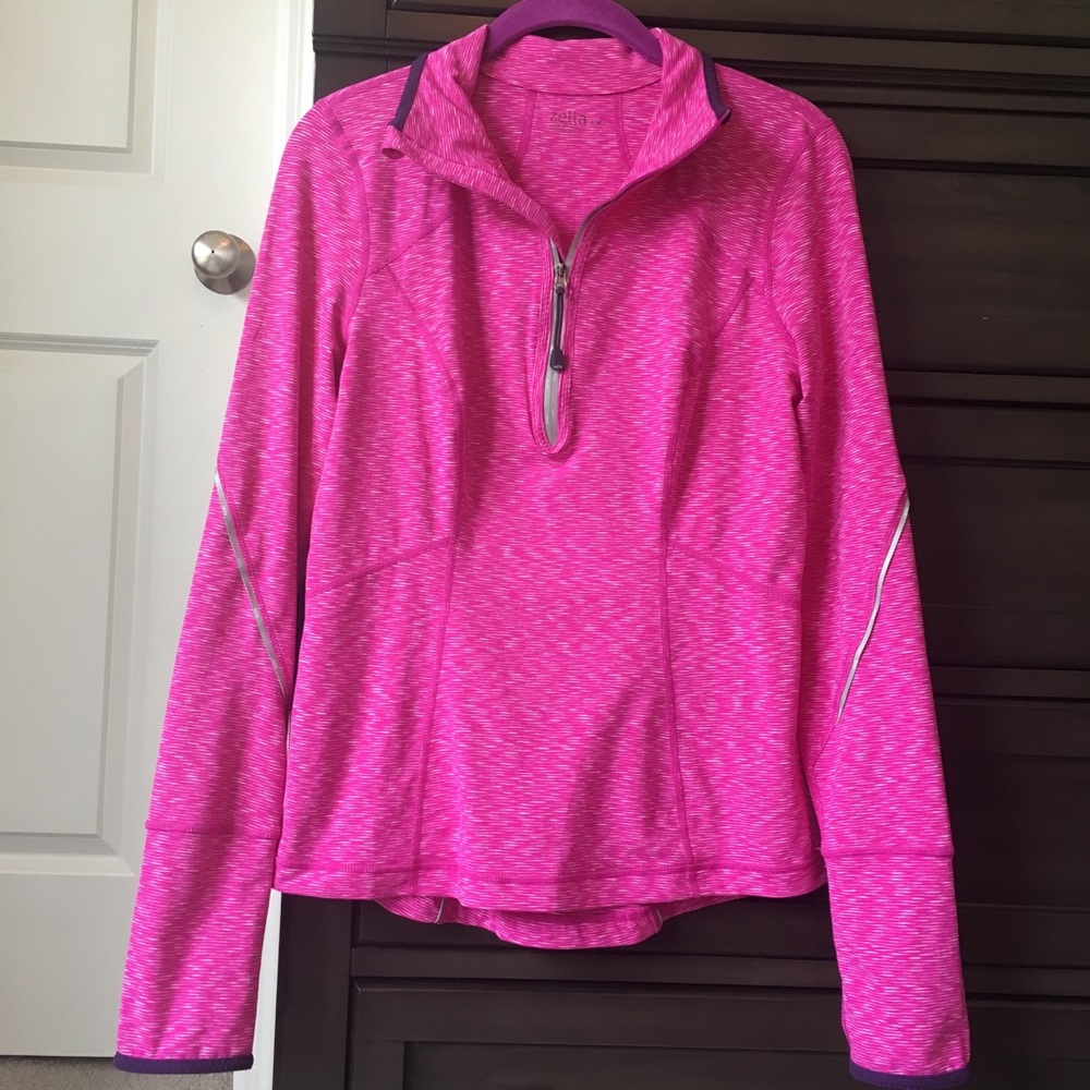 Zella pink half zip pullover with reflective arms